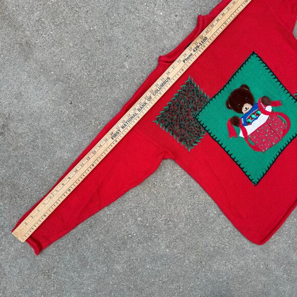 Vintage 90s Work in Progress Red Teddy Bear Christmas Sweater SMALL - Picture 6 of 8